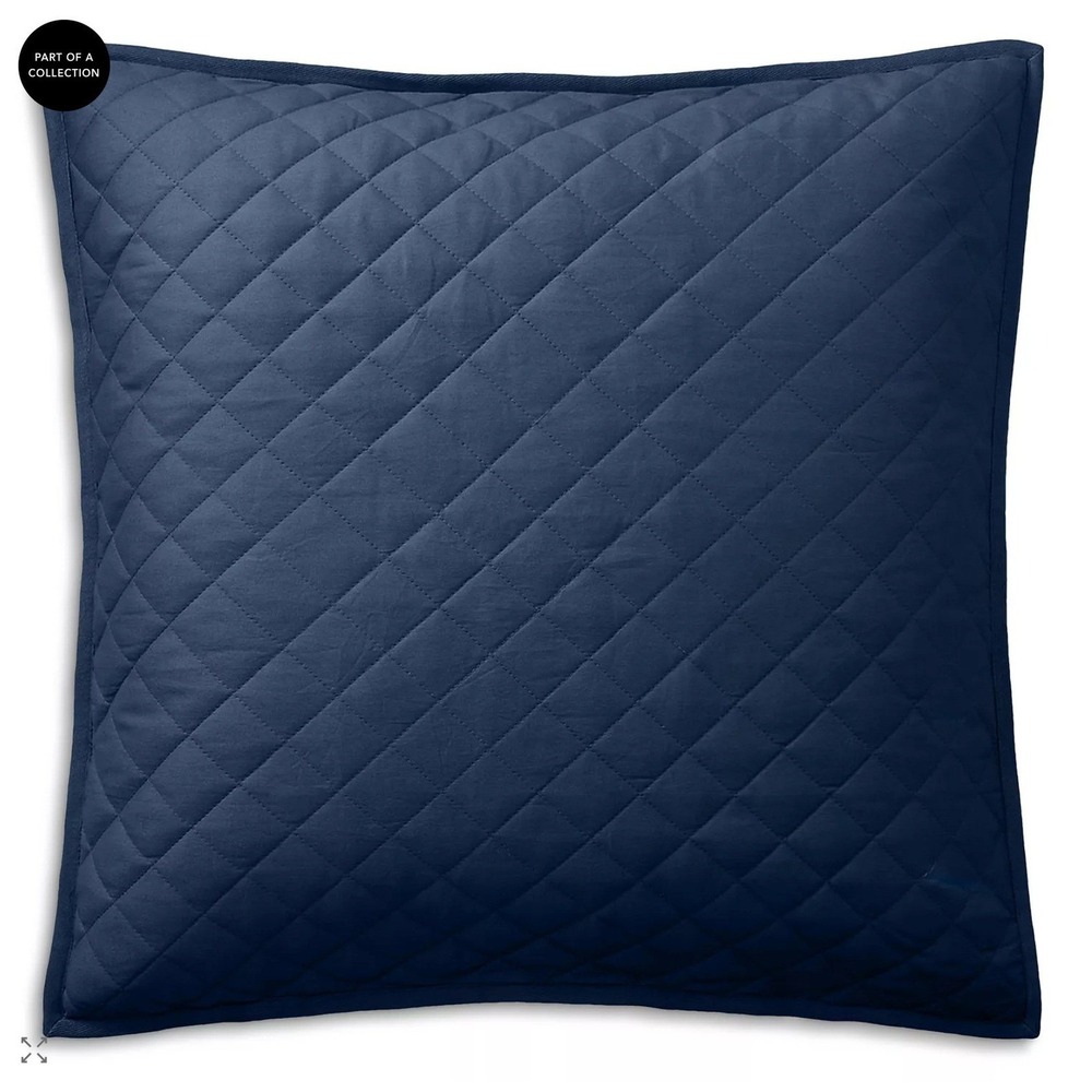 Ralph Lauren Modern Equestrian Cromwell Quilted Euro Sham Navy Blue Button Close